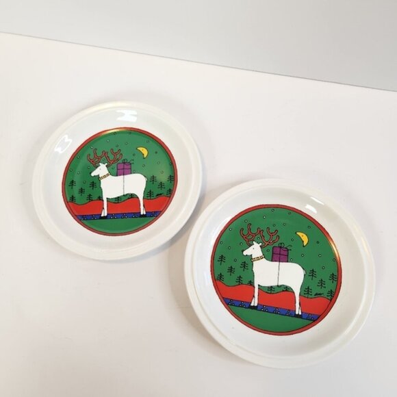 Houze England Staffordshire 1985 Salad Dessert Christmas Plates Reindeer Vintage - Picture 1 of 6